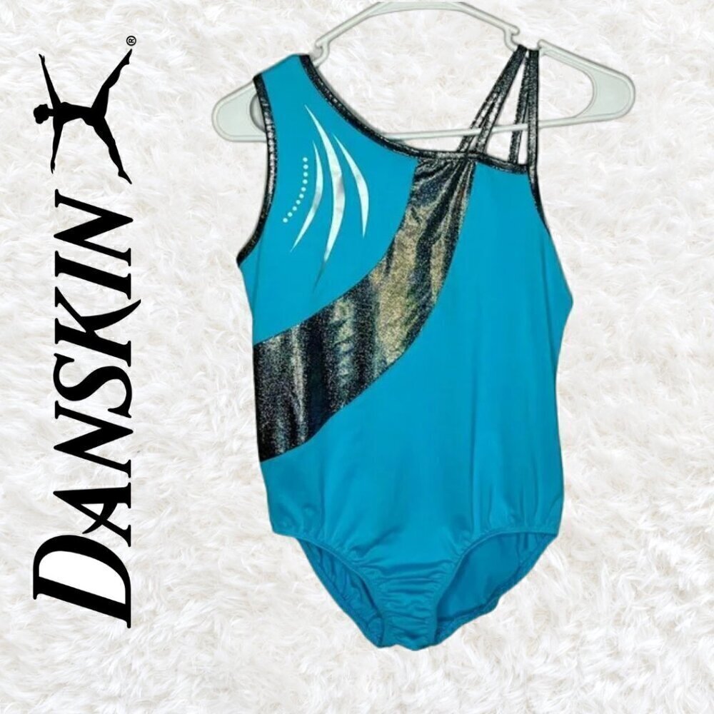 Danskin Now Blue and Black Glitter Leotard Size Girls XXL (18)